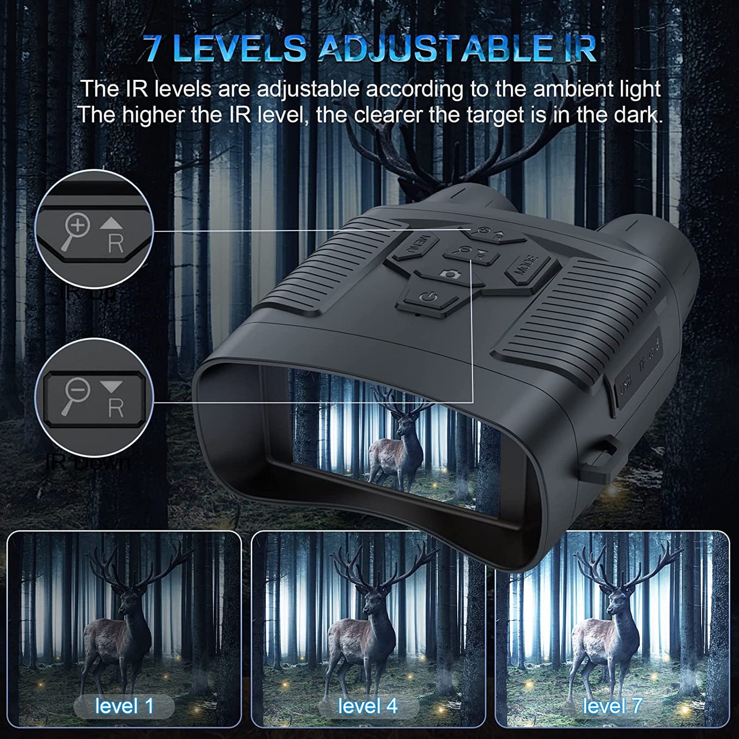 4K Infrared Night Vision Binoculars with 3'' Display, 8X Digital Zoom, and 32GB Storage Card for Camping, Hunting, and Security Use