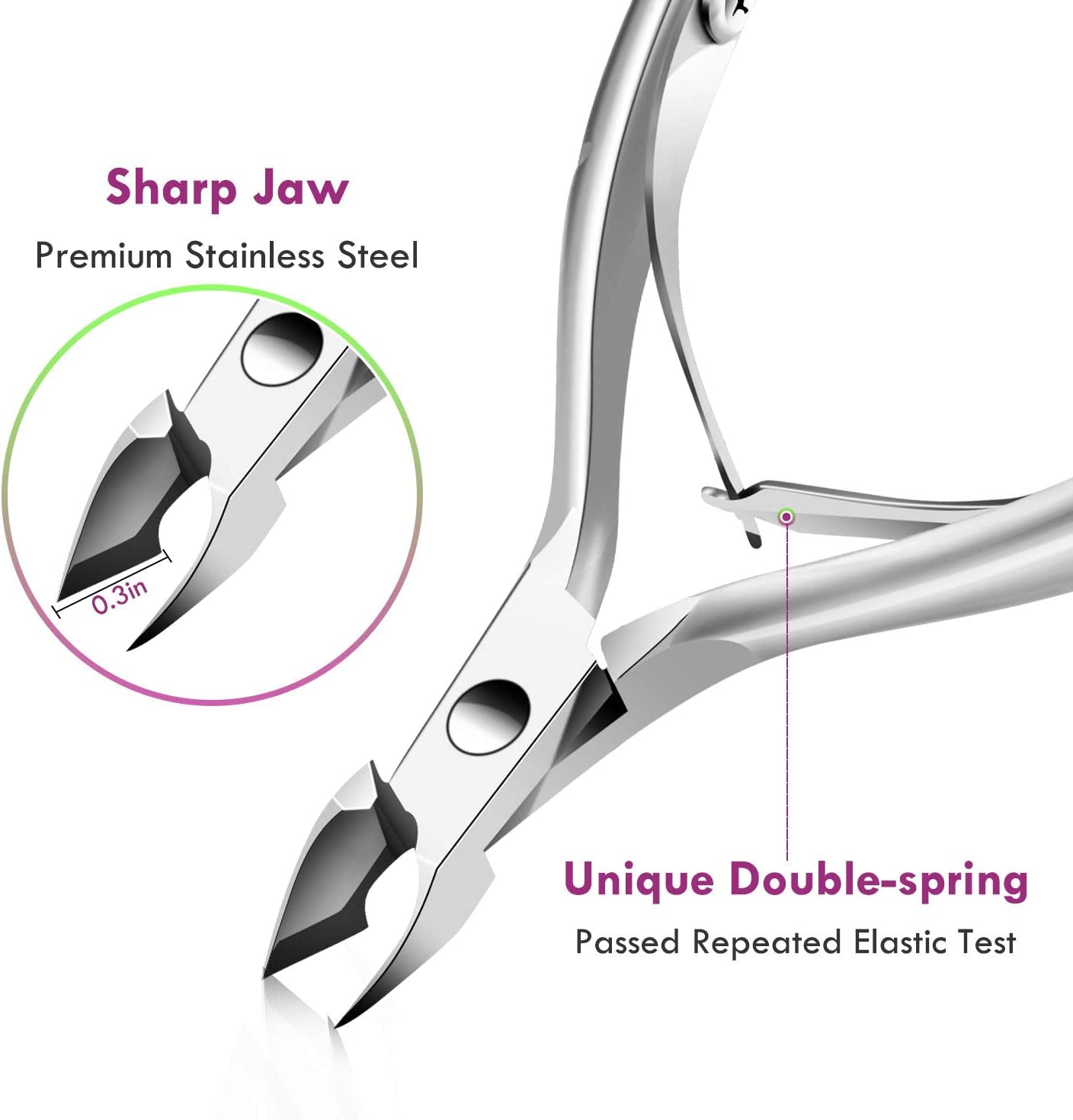Professional Cuticle Trimmer and Pusher Set - Durable Cuticle Remover Nipper, Scissors, and Triangle Peeler for Manicure and Pedicure (Silver)