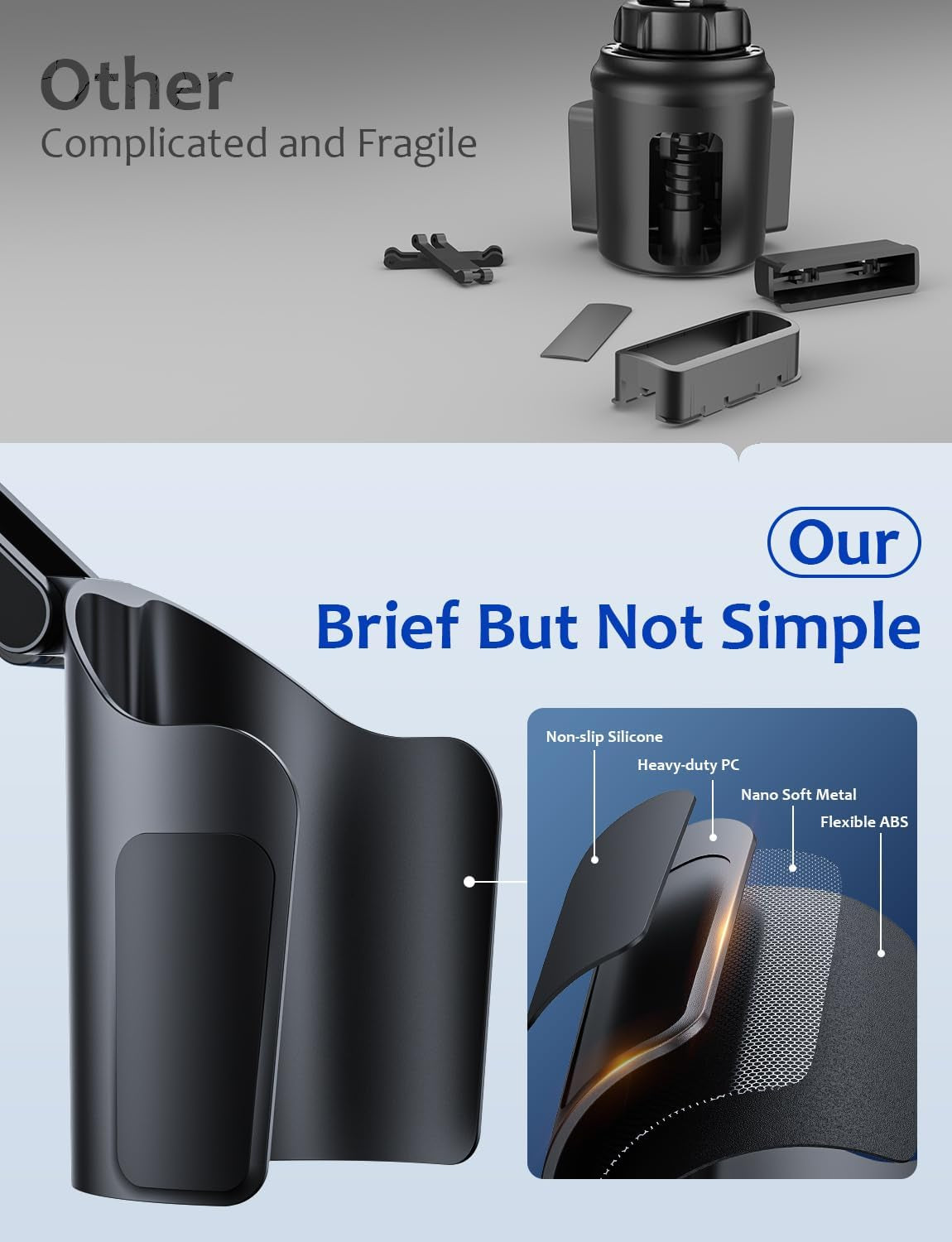 Adjustable 2-in-1 Cup Holder Phone Mount for Car - Universal Cradle for iPhone, Samsung, Google, and All Smartphones (Black)
