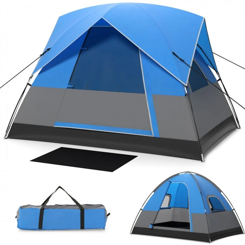 Three-Person Outdoor Camping Tent with Detachable Floor Mat for Hiking and Travel