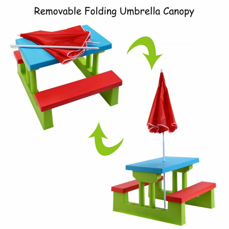 Children's Folding Picnic Table and Bench Set with Umbrella