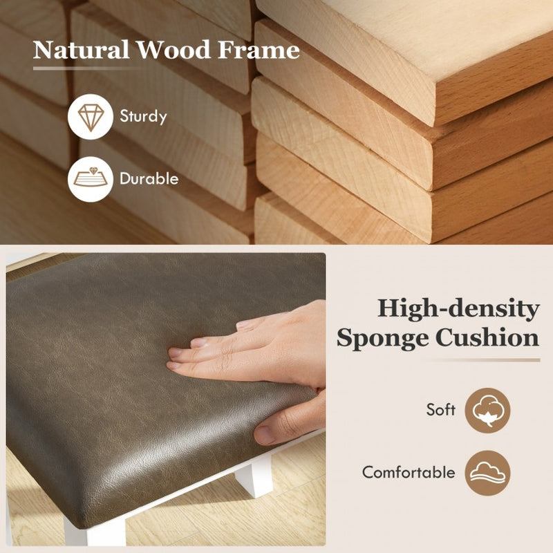 Set of 2 Faux Leather Vanity Stools for Makeup and Living Rooms