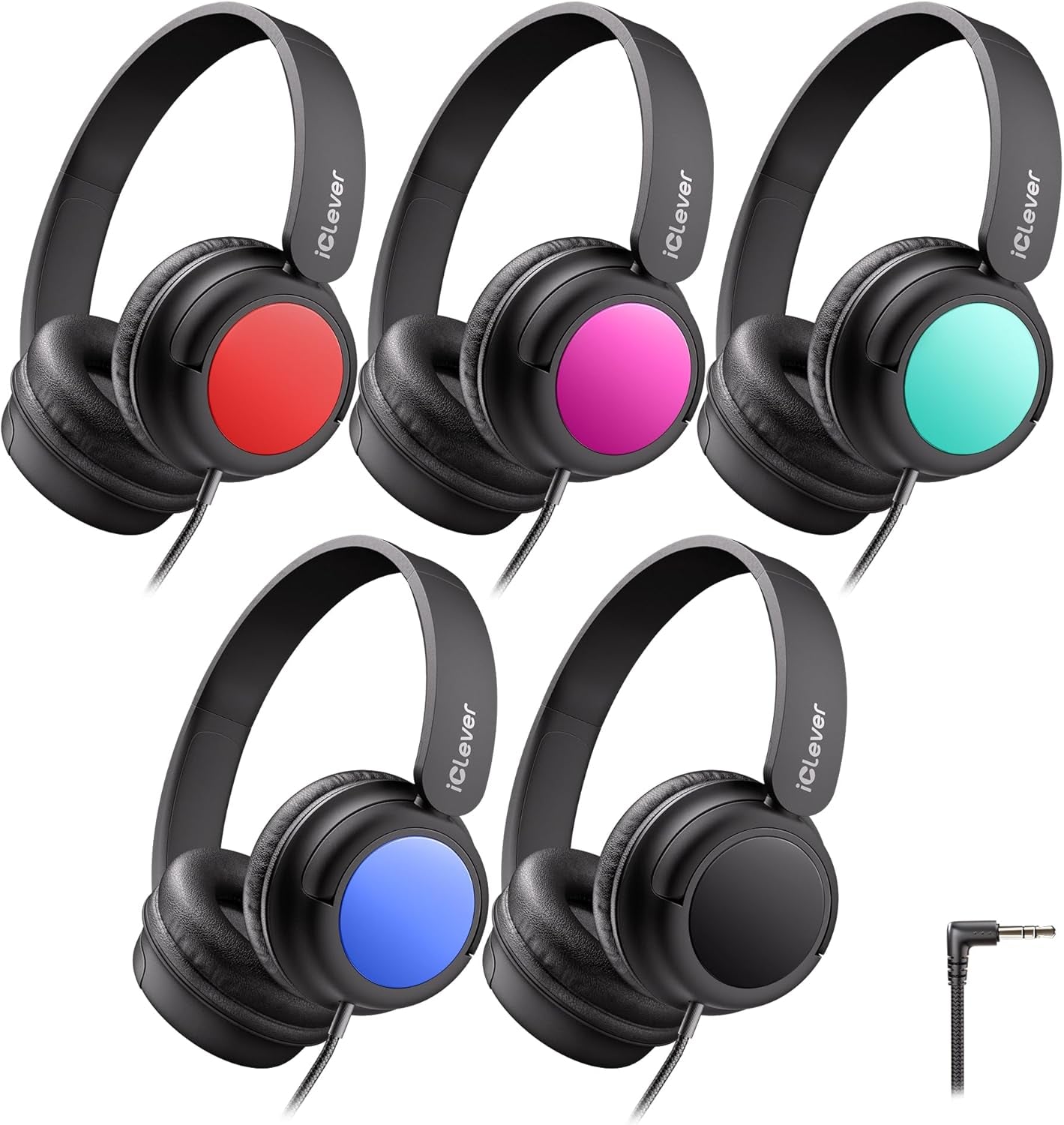 2-Pack Children's Headphones with Sharing Splitter - 94dB Volume Limiting - HS22 Wired Stereo Headphones for Kids and Teens, Tangle-Free 3.5mm Jack, Foldable Design for School, Tablets, and Travel