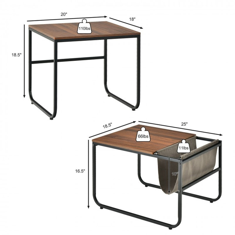 Nesting Coffee Table Set with Side Pocket for Living Room and Bedroom