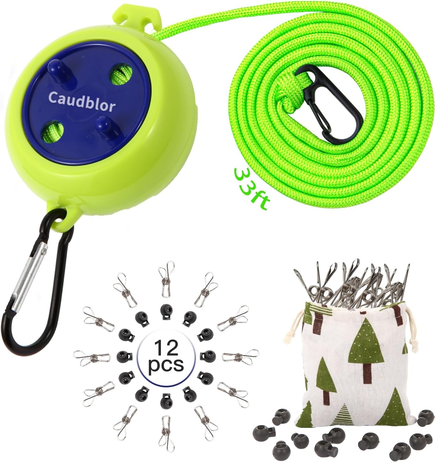 Portable Retractable Camping Clothesline with 12 Stoppers and Windproof Clothespins for Travel and Outdoor Use
