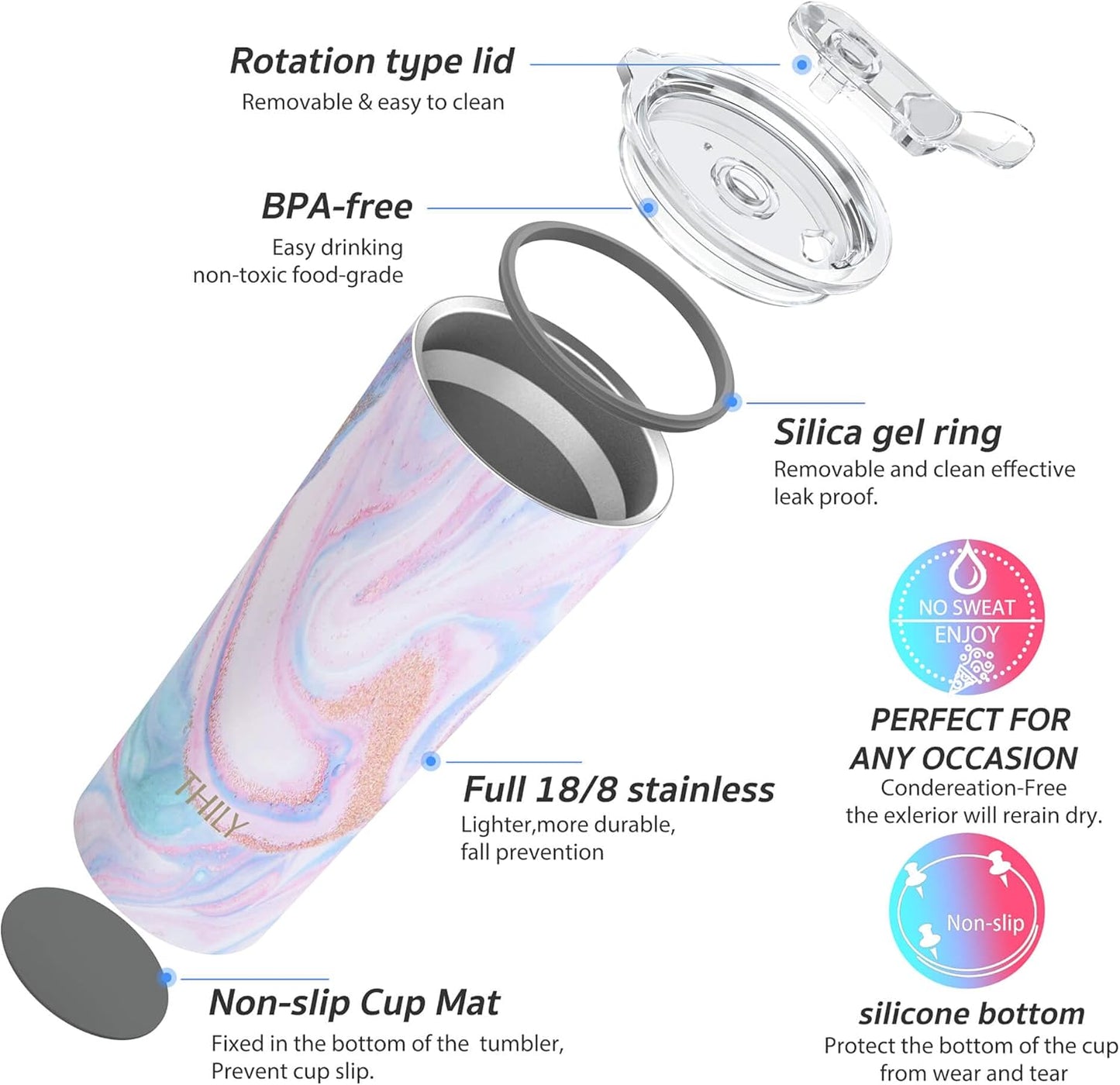Stainless Steel 26 Oz Triple-Insulated Travel Tumbler with Splash-Proof Lid for Hot and Cold Beverages - Pink Ripple Design