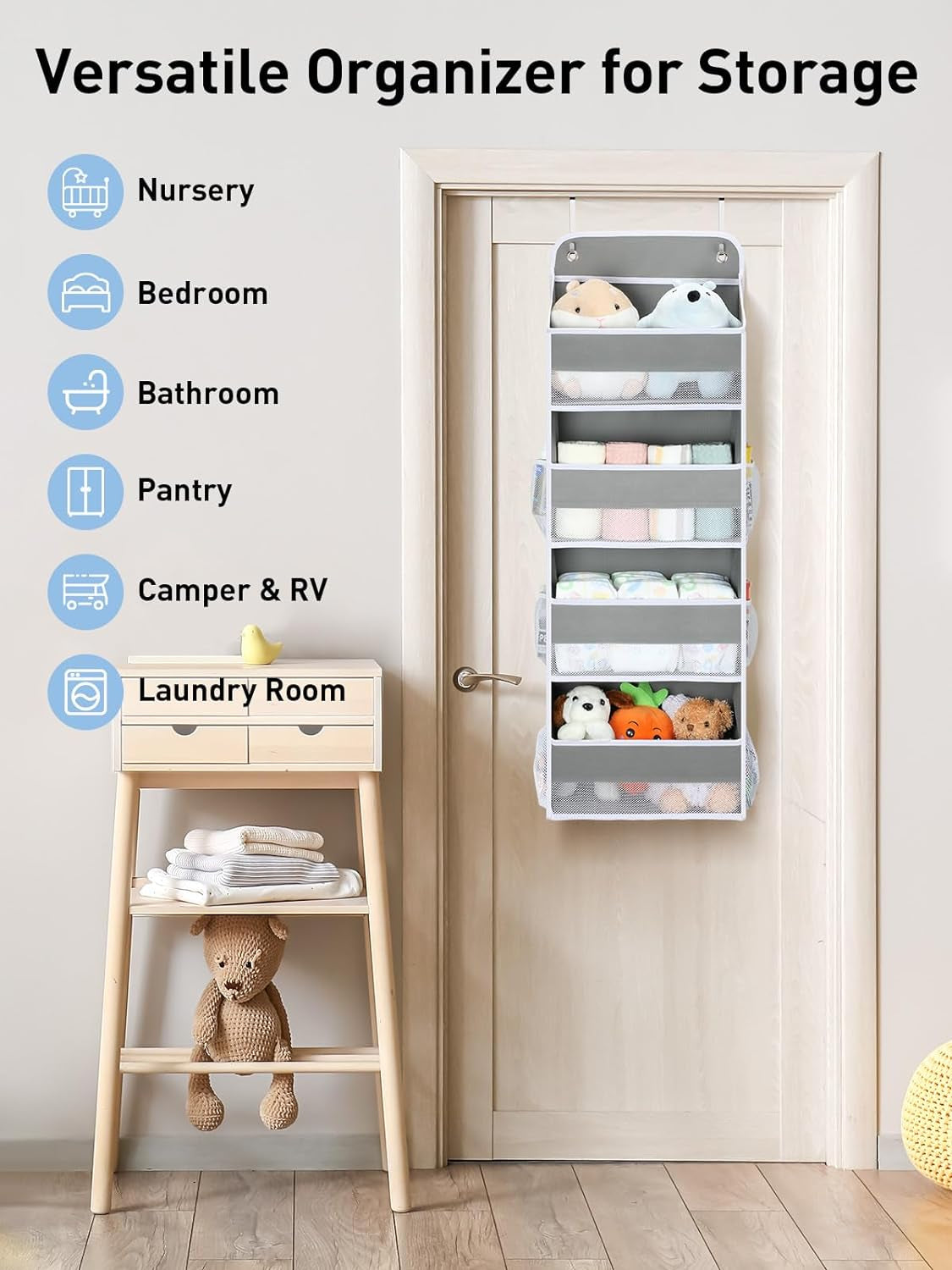 Over-the-Door Organizer for Nursery: Heavy-Duty Diaper Storage with 4 Large Pockets and 6 Mesh Pockets, Supports Up to 35.2 lbs