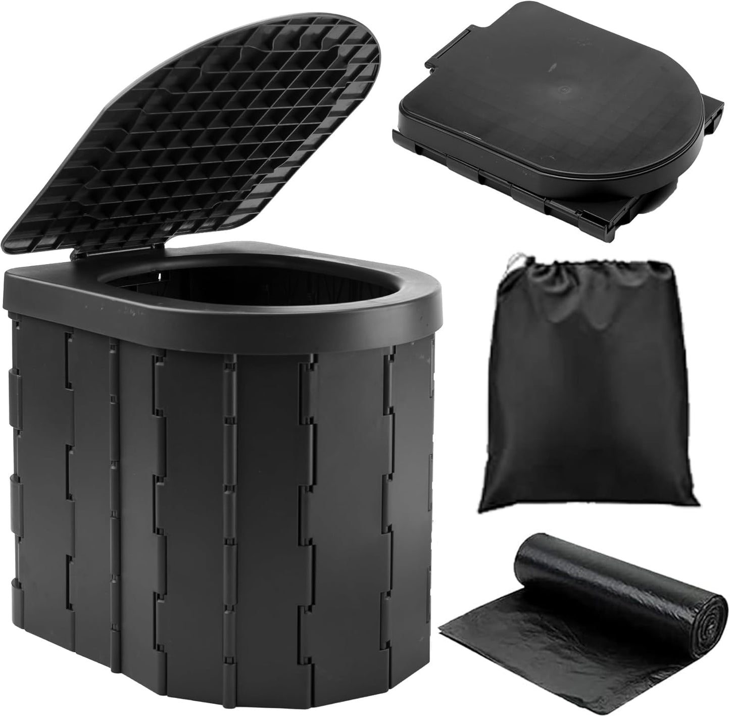 Portable Outdoor Toilet - Collapsible Camping and Fishing Toilet Bucket (Black)