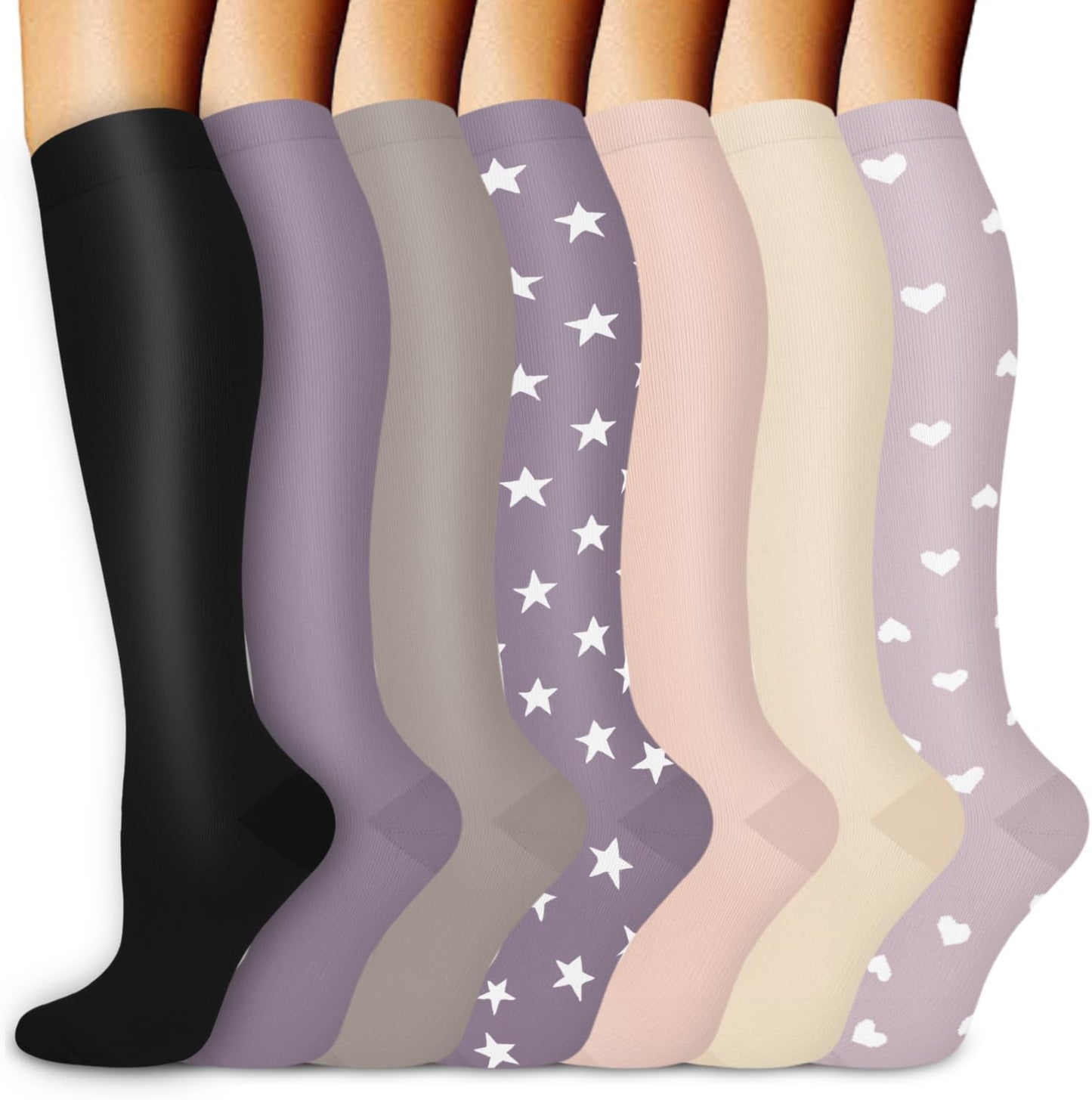 7 Pairs Graduated Copper Compression Socks Women & Men Circulation 20-30 Mmhg-Best for Running,Nurse,Travel,Cycling