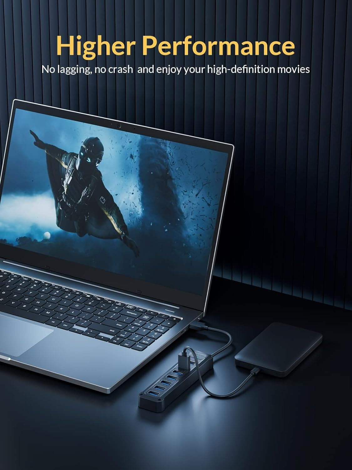 7-Port USB 3.0 Hub - High-Speed 5Gbps Data Adapter for Laptops, PCs, Printers, and More