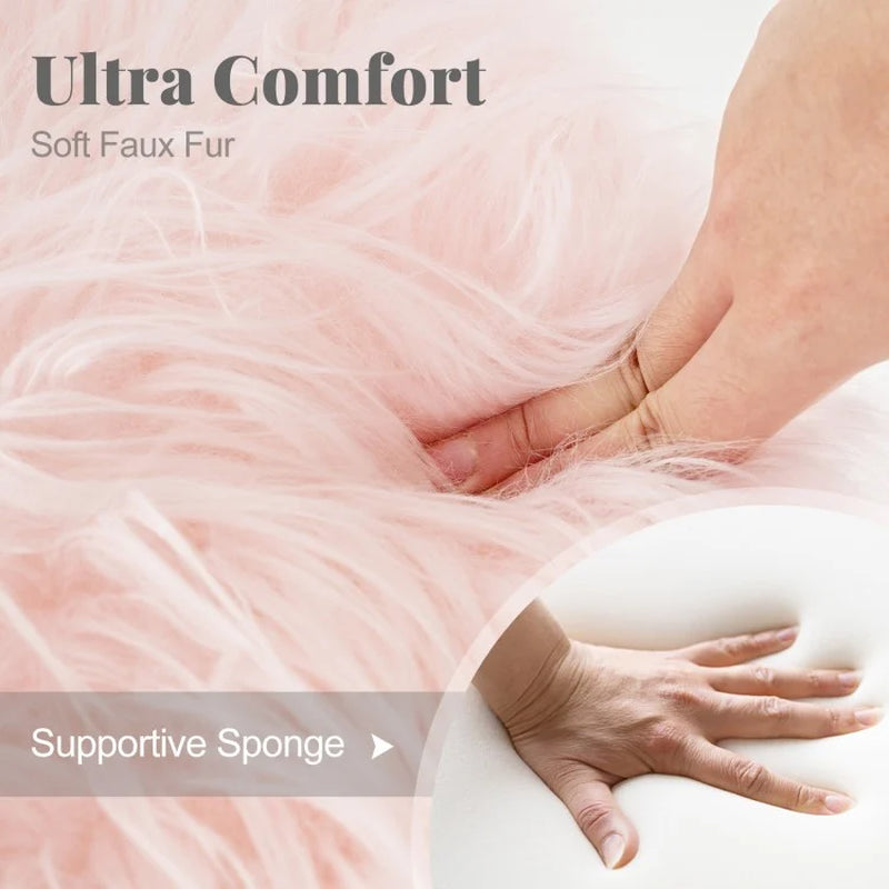 Round Faux Fur Upholstered Vanity Stool with Padded Seat