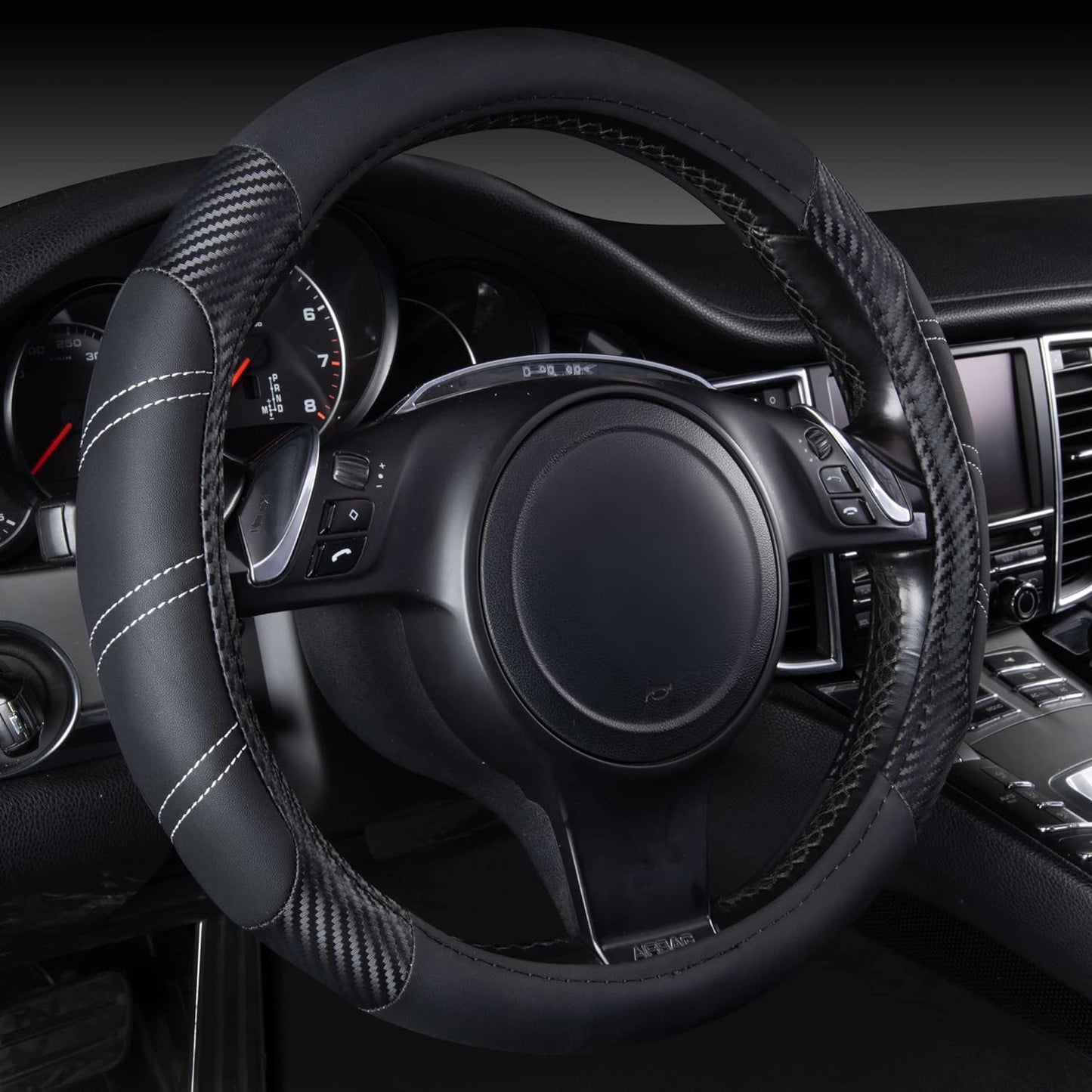 Line Rider Microfiber Leather Sport Steering Wheel Cover - Universal Fit (14.5-15 Inches) - Anti-Slip, Comfortable