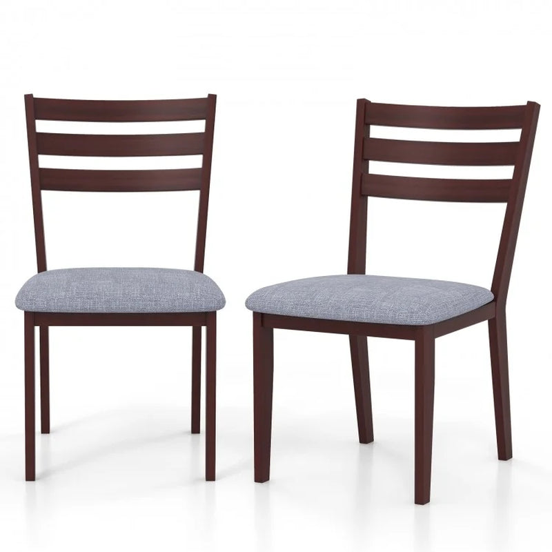 Set of 2 Upholstered Armless Kitchen Chairs with Solid Rubberwood Frame