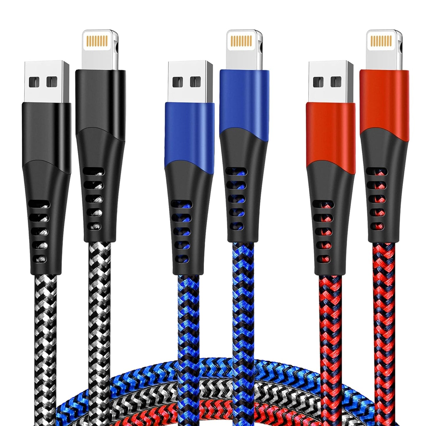 Iphone Charger, 5 Pack 3/3/6/6/10FT Apple Mfi Certified USB Lightning Cable Nylon Braided Fast Charging Cord Compatible for Iphone - Black
