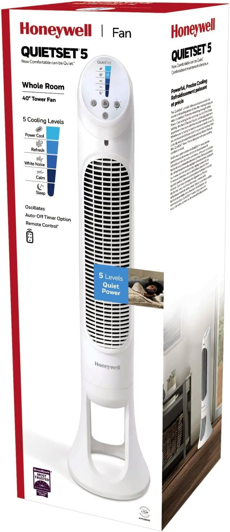 40-Inch Tower Fan with 75° Oscillation, Remote Control, 5 Speed Settings, Auto Shut-Off, and Slim Design for Home, Bedroom, and Office - White