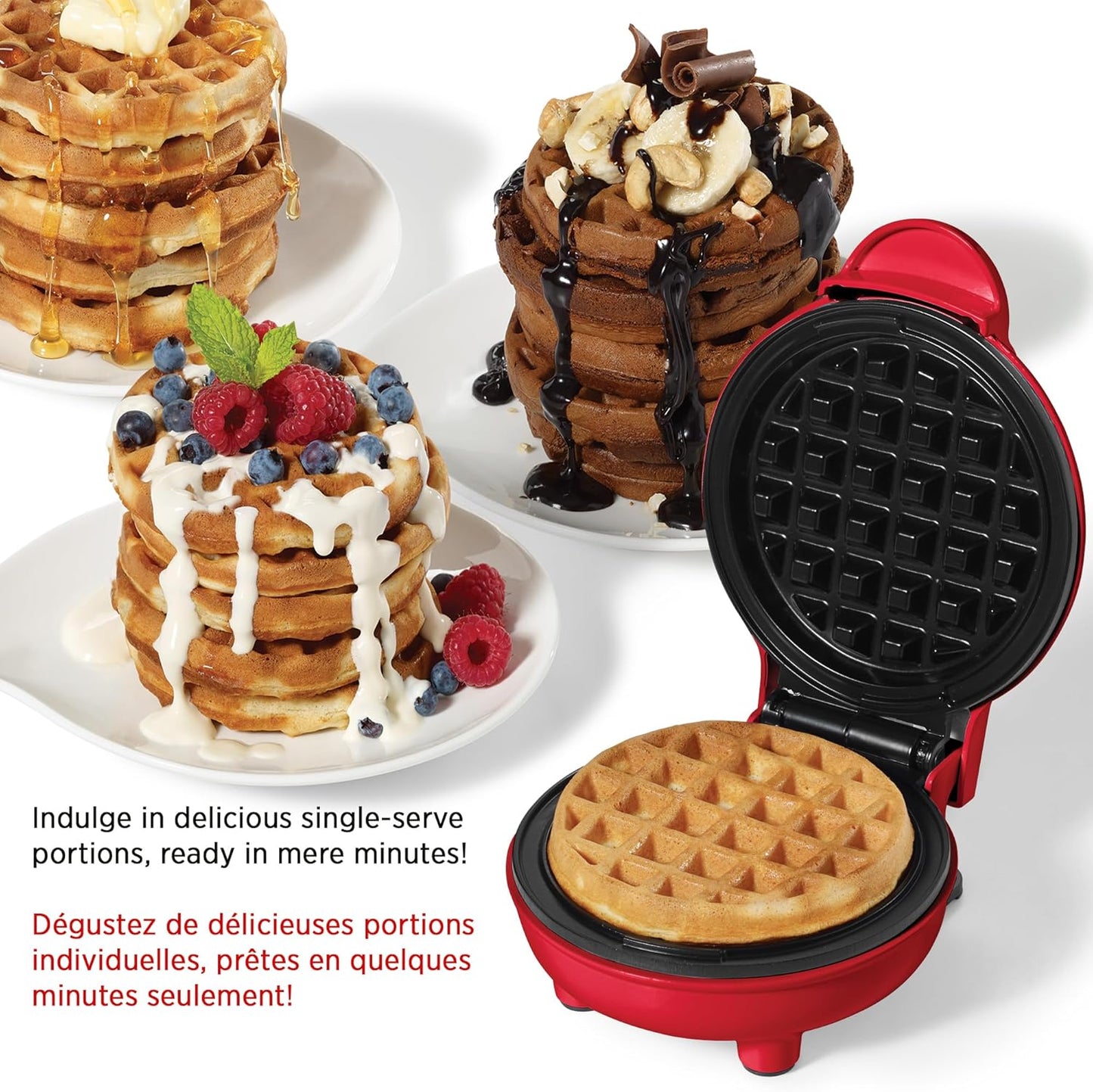 Electric Mini Waffle Maker with 4-Inch Non-Stick Cooking Surface - User-Friendly and Easy to Clean - Red - 350W