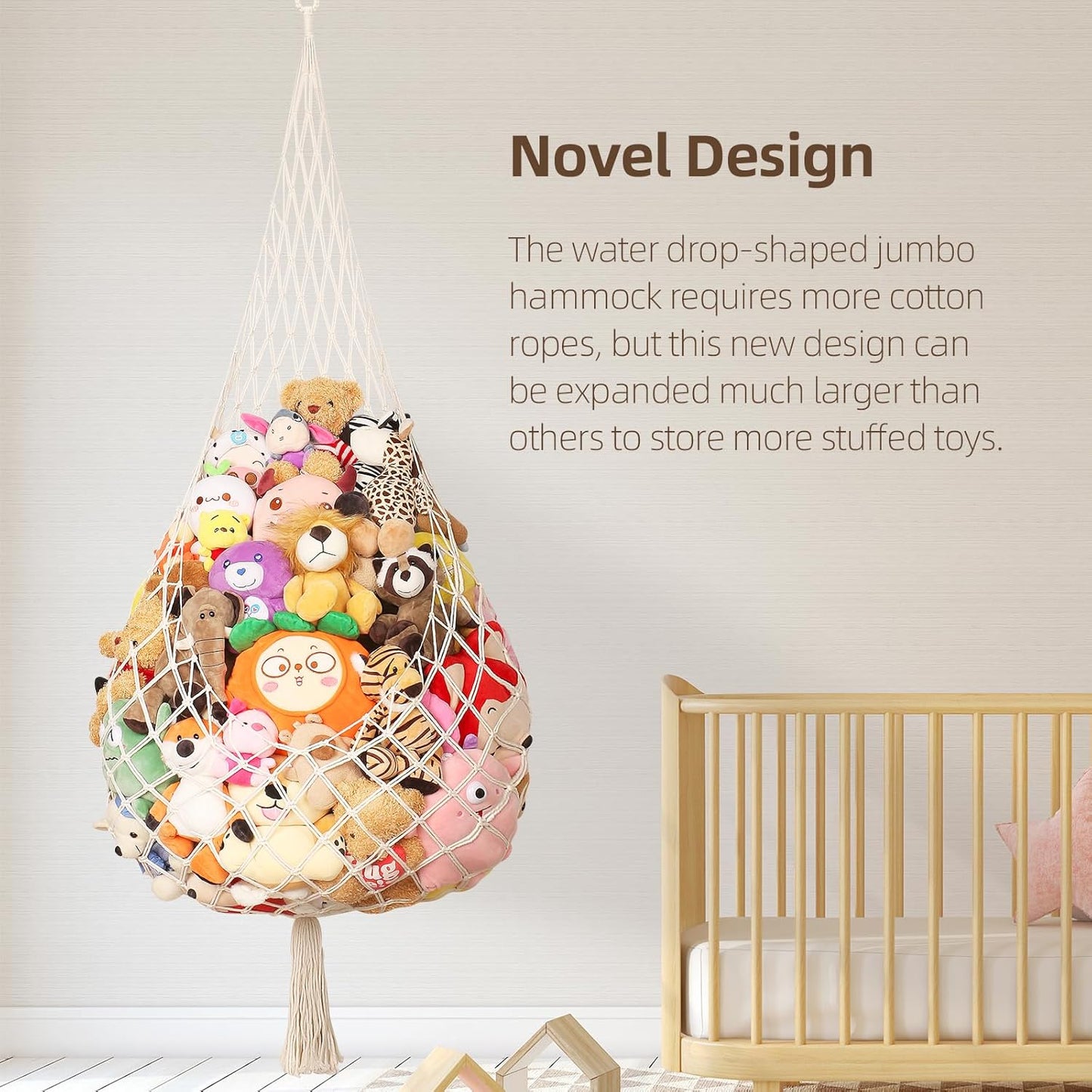 Ceiling-Mounted Stuffed Animal Storage Hammock - Plush Toy Organizer Net, Boho Decor Solution