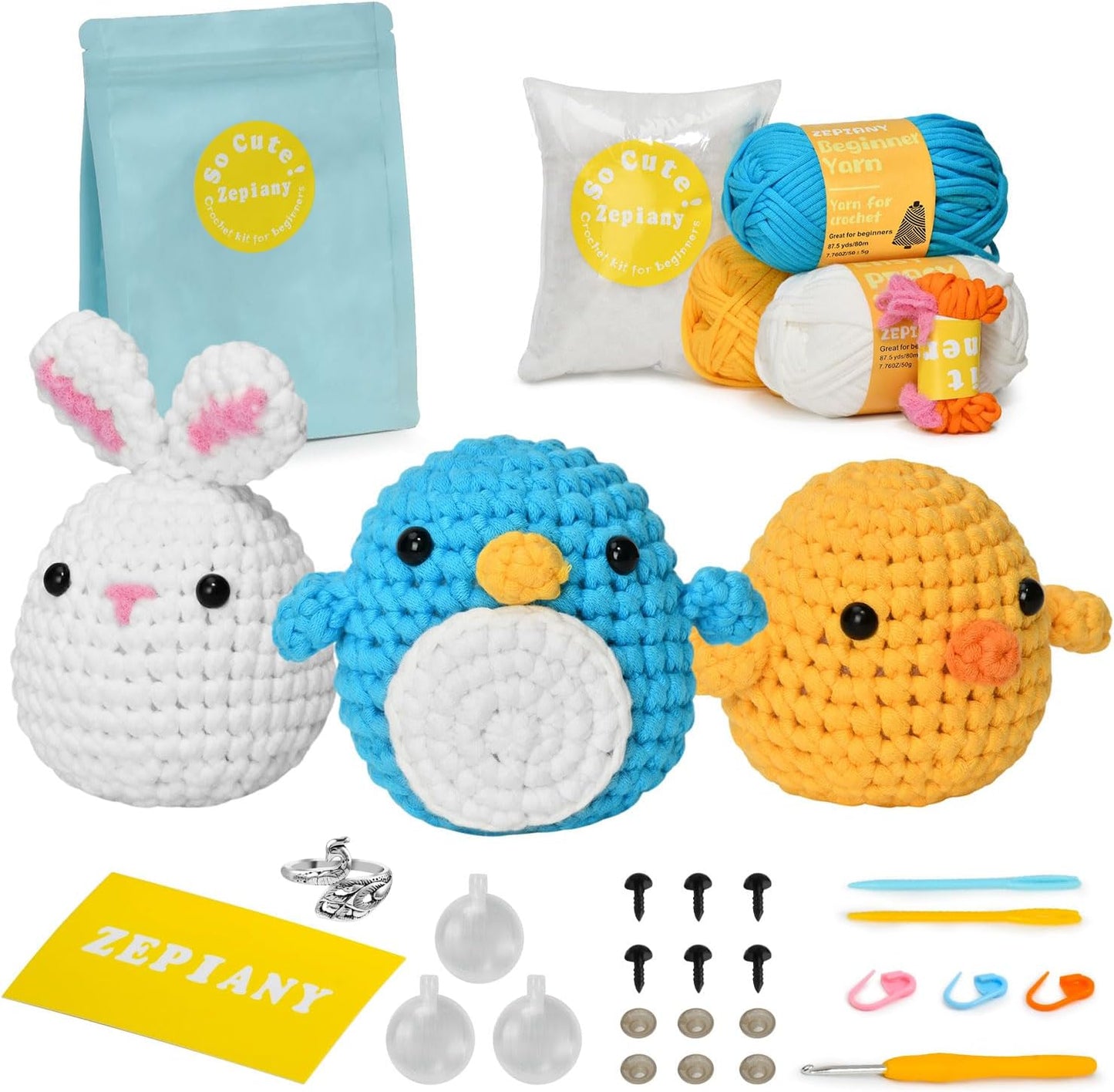Beginner's Crochet Animal Kit with Step-by-Step Video Tutorials - Ideal Gift for Birthdays for Kids and Adults