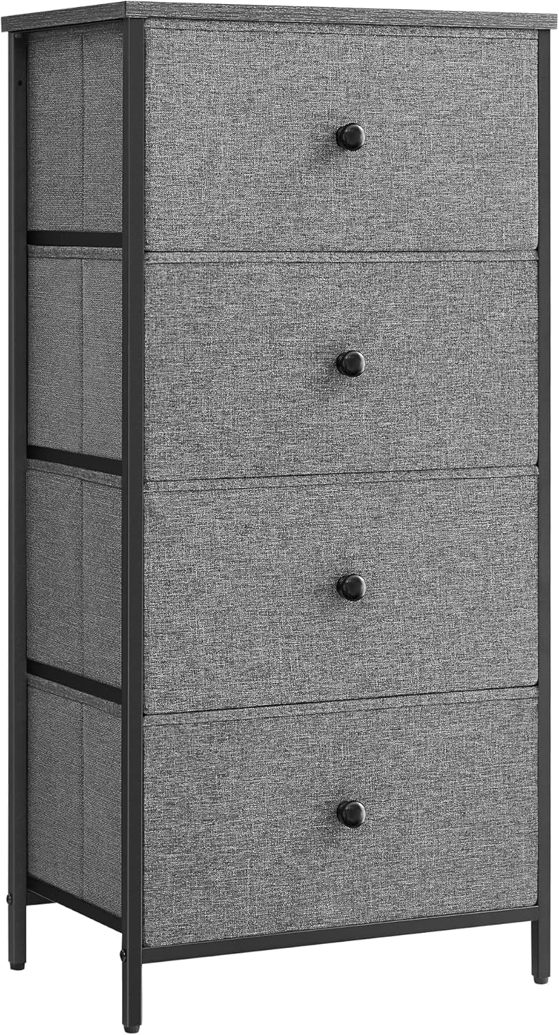 Fabric Dresser with 4 Drawers and Metal Frame - Compact Chest of Drawers in Ebony Black and Rustic Brown