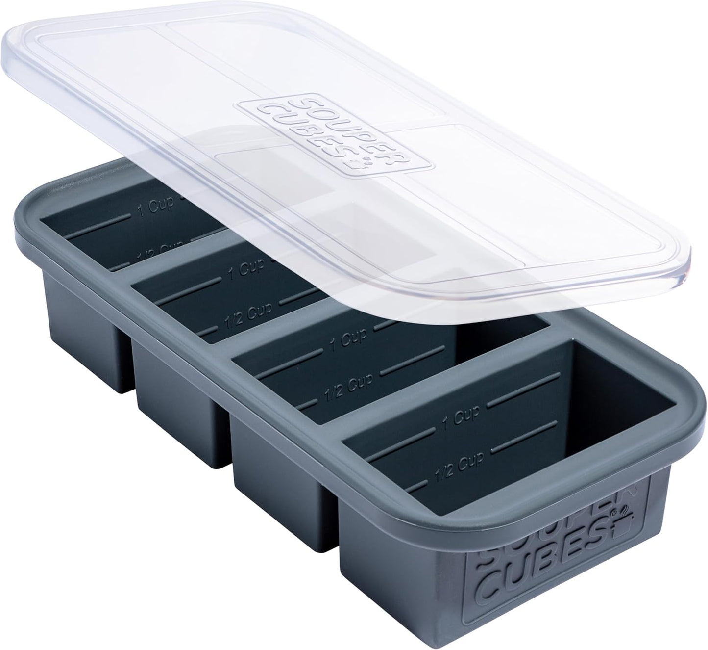 Extra-Large Silicone Freezing Tray with Lid - 1-Cup Portion Control for Soups, Broths, and Sauces, Set of 2