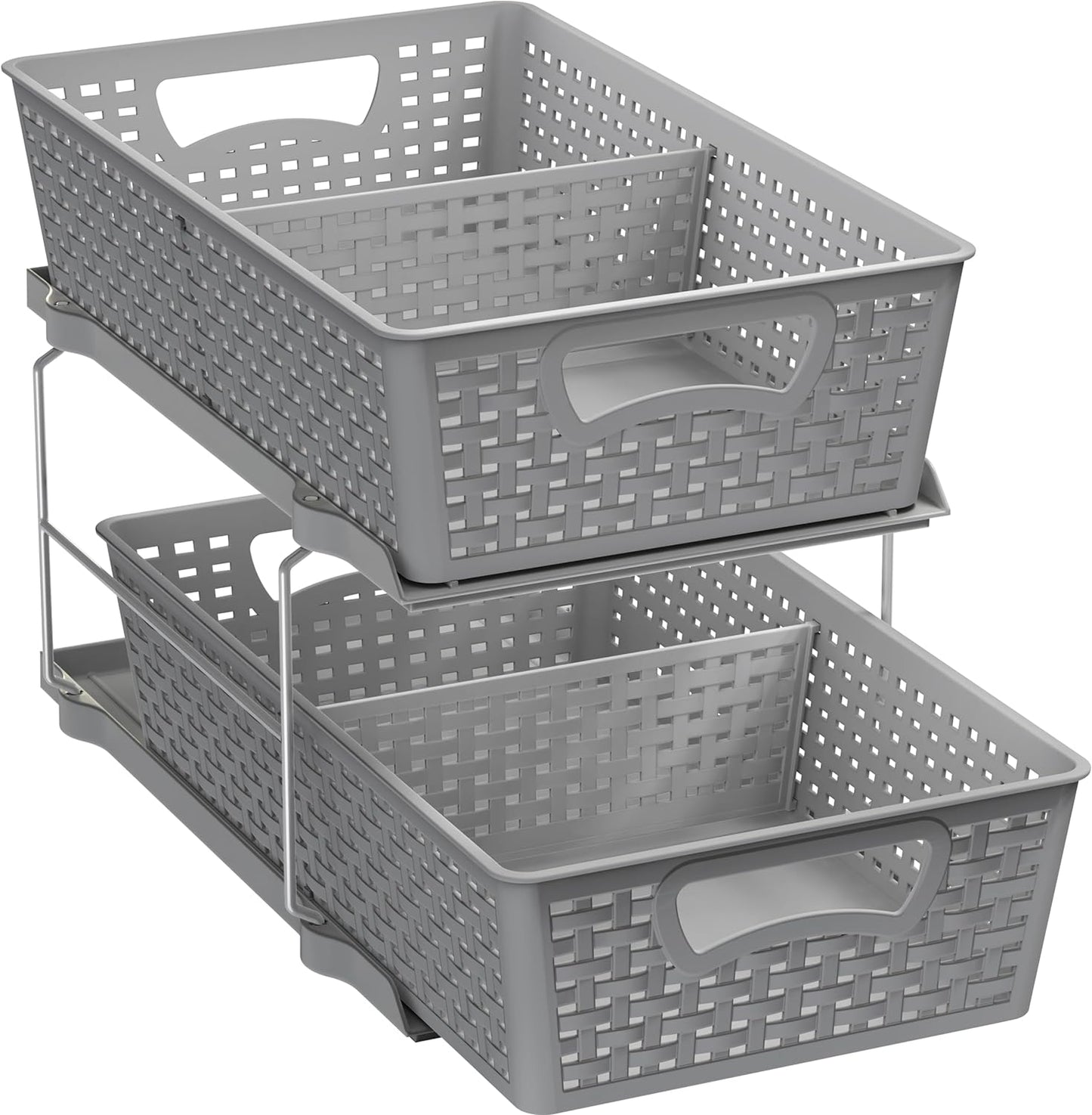 Simplehouseware Two-Tier Under-Sink Bathroom Organizer with Pull-Out Sliding Drawer, White