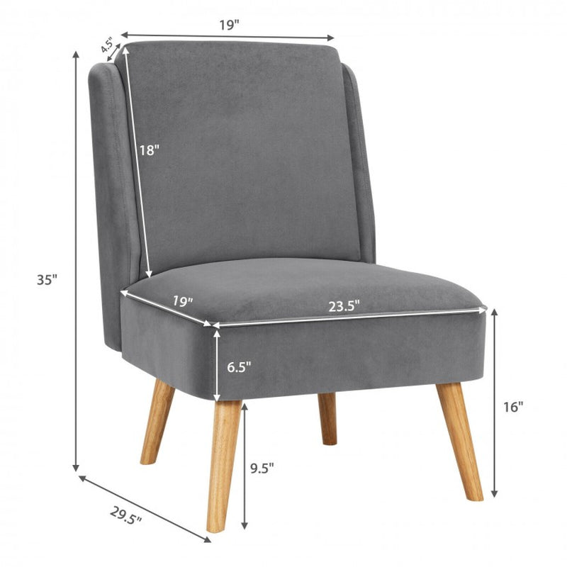Velvet Armless Accent Chair with Rubberwood Legs for Bedroom Decor