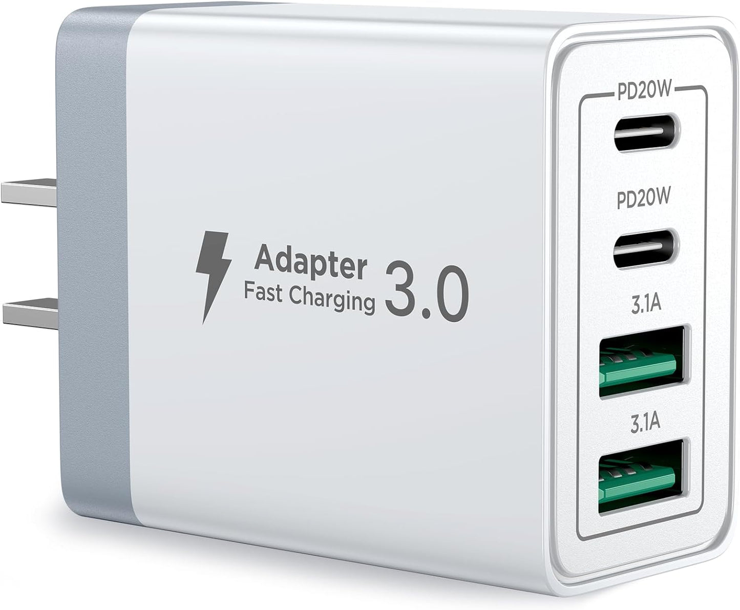 40W Dual USB-C Wall Charger - Fast Charging Power Adapter with PD and QC for iPhone and Android Devices