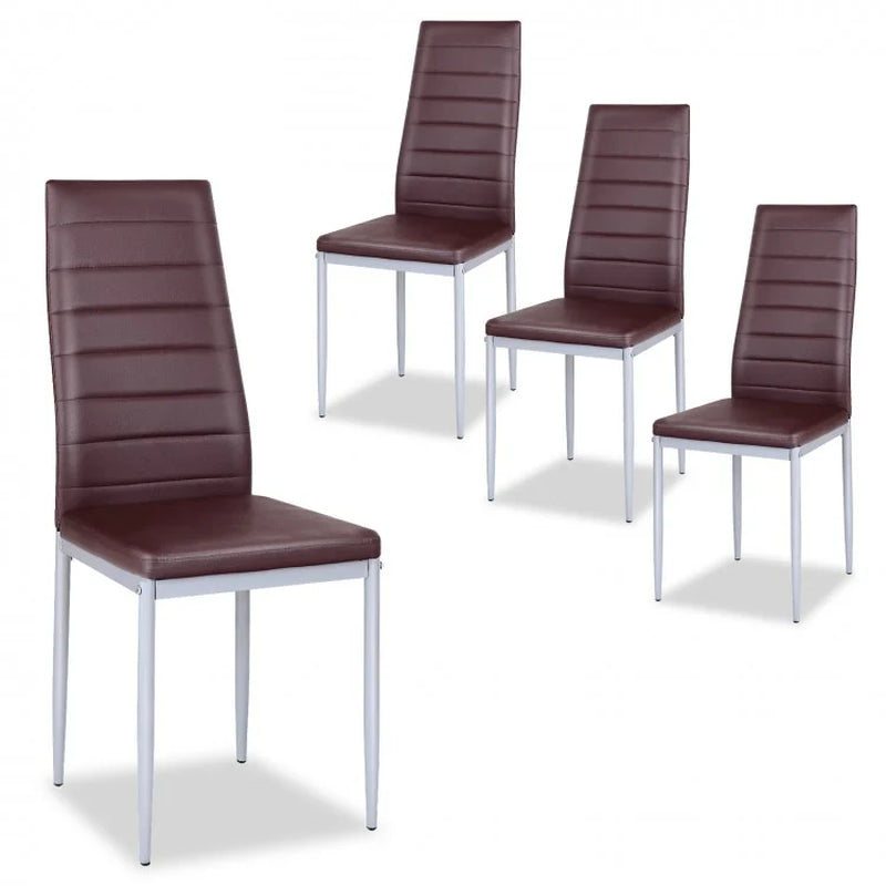 Set of 4 Elegant PVC Leather Dining Chairs with Sturdy Metal Legs