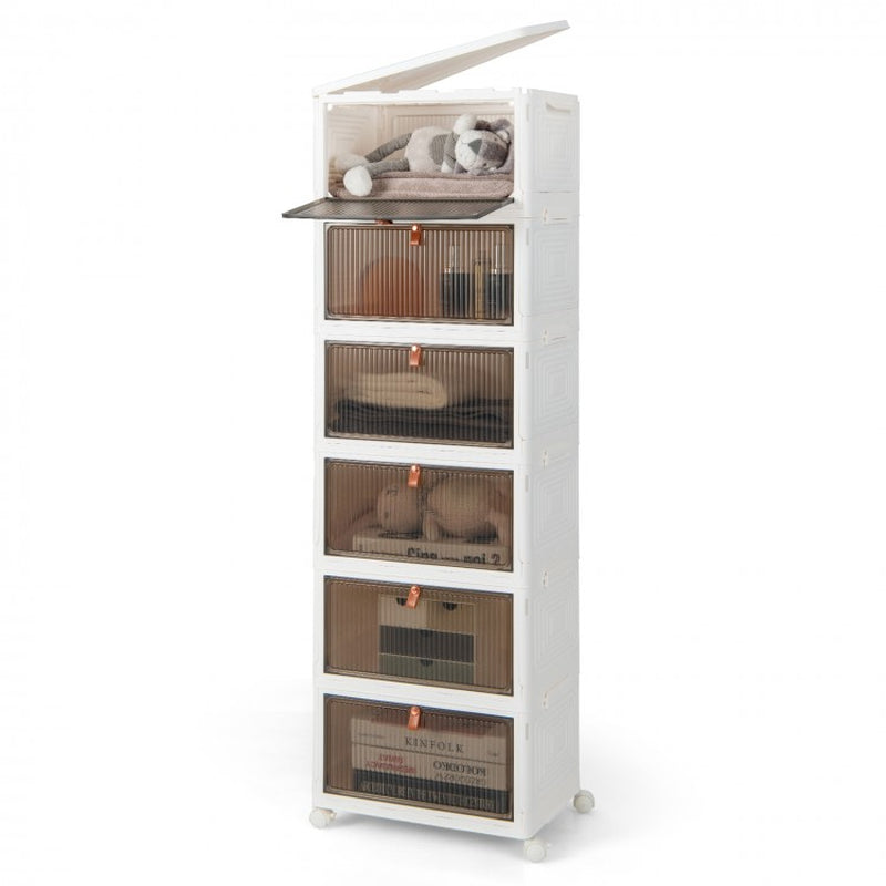 6-Tier Stackable Plastic Storage Bins with Lids and Access Doors