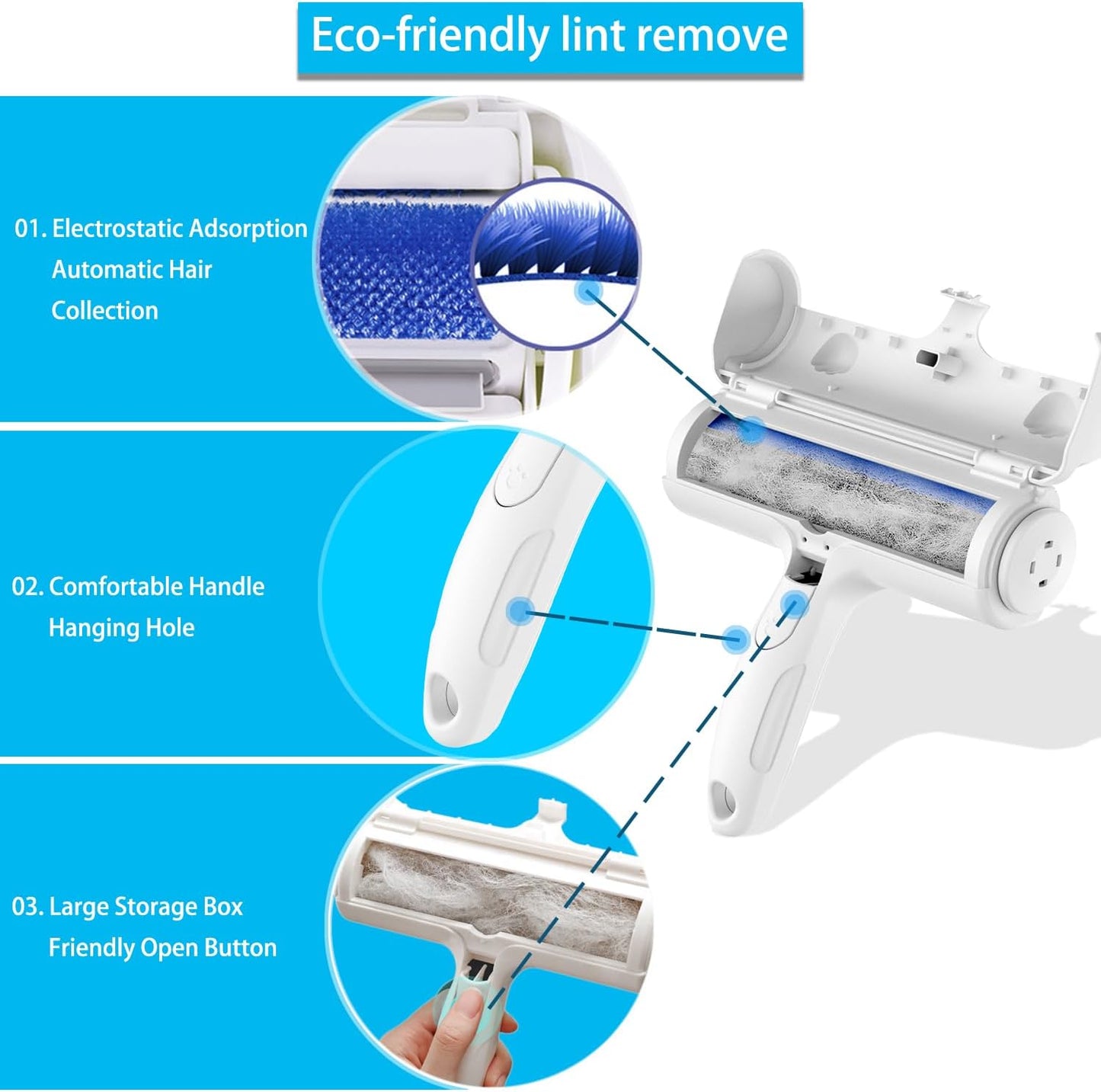 Pet Hair Remover Roller - Dogs and Cats - Self-Cleaning Brush, Efficient Fur Removal, Reusable
