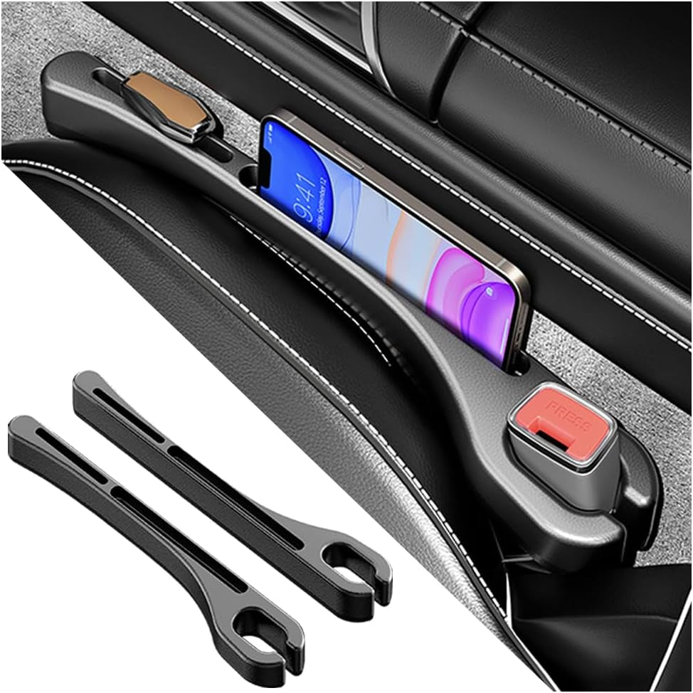 2-Pack Enhanced Car Seat Gap Filler with Phone Holder - Multifunctional Organizer - Universal (Black)