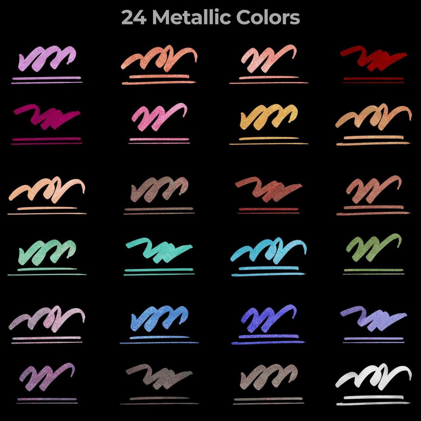 24-Piece Metallic Brush Markers Set, Dual Tip Glitter Pens-Acrylic Painting, DIY Cards, Coloring, Scrapbooking, Rock Art, Crafts