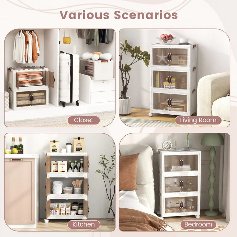 25.5/60 Gallon 3-Tier Stackable Storage Bins with Magnetic Doors and Lockable Casters