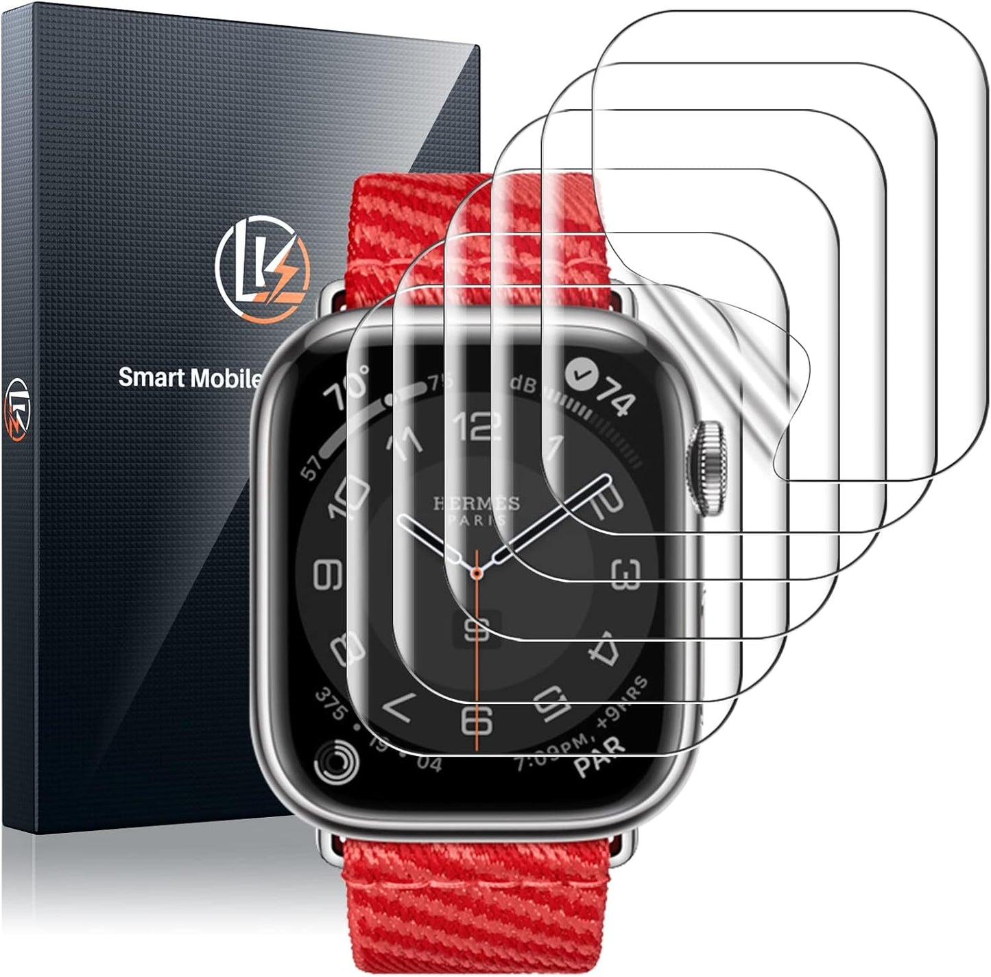 6-Pack Self-Healing TPU Screen Protectors for Apple Watch Series 9/8/7 (45mm) - Scratch-Resistant, Bubble-Free, HD Clarity, Anti-Glare, Transparent