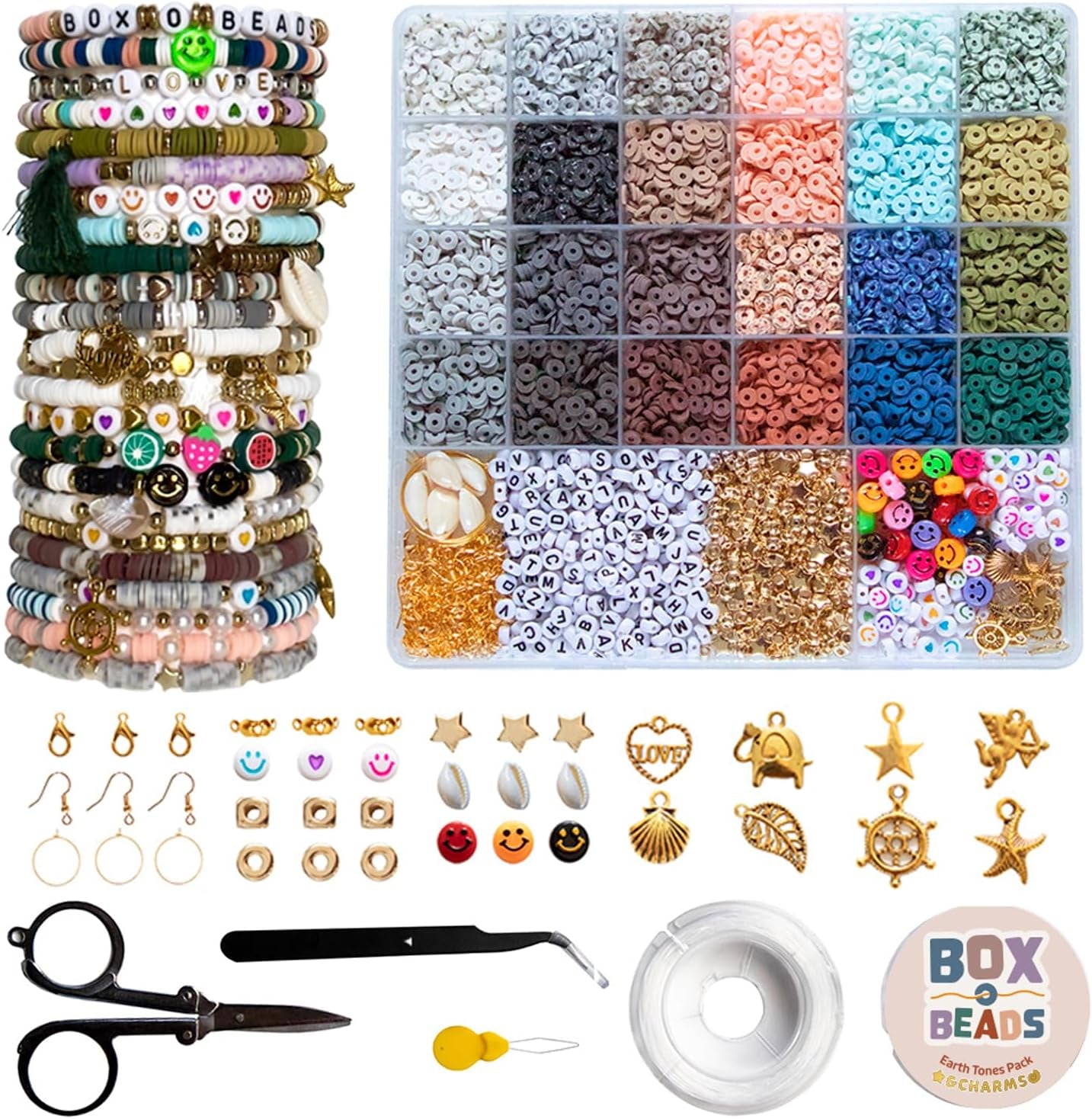 Clay Beads Bracelet Making Kit - 6000 Pcs Polymer Clay Heishi Beads for Jewelry Creation, Ideal DIY Kit for Kids & Teens Ages 8-12, Featuring 24 Earth Tone Colors and 6mm Beads