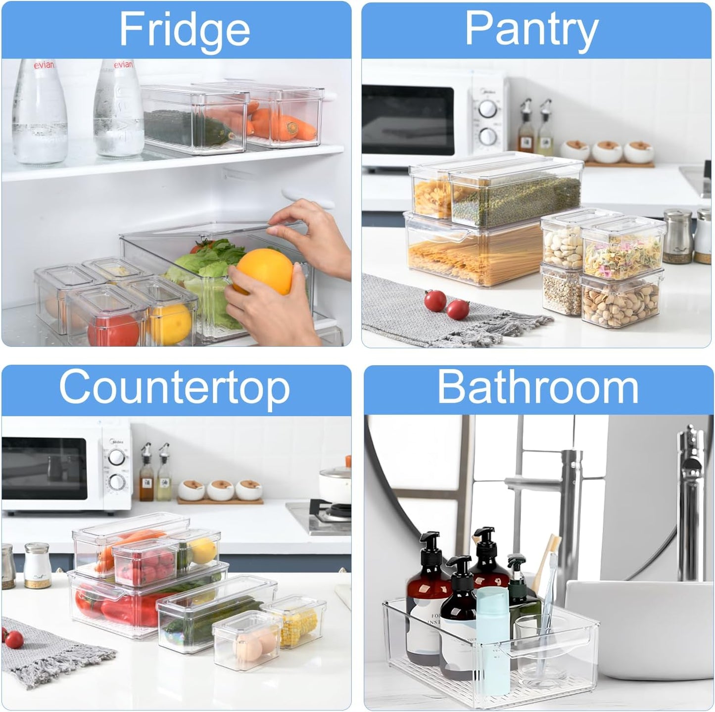 10-Pack Stackable BPA-Free Fridge Organizers with Lids, Clear Produce Storage Bins for Fruits, Vegetables, Snacks, and Eggs