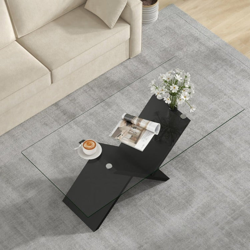 47-Inch Modern Rectangle Glass Coffee Table with Tempered Glass Top