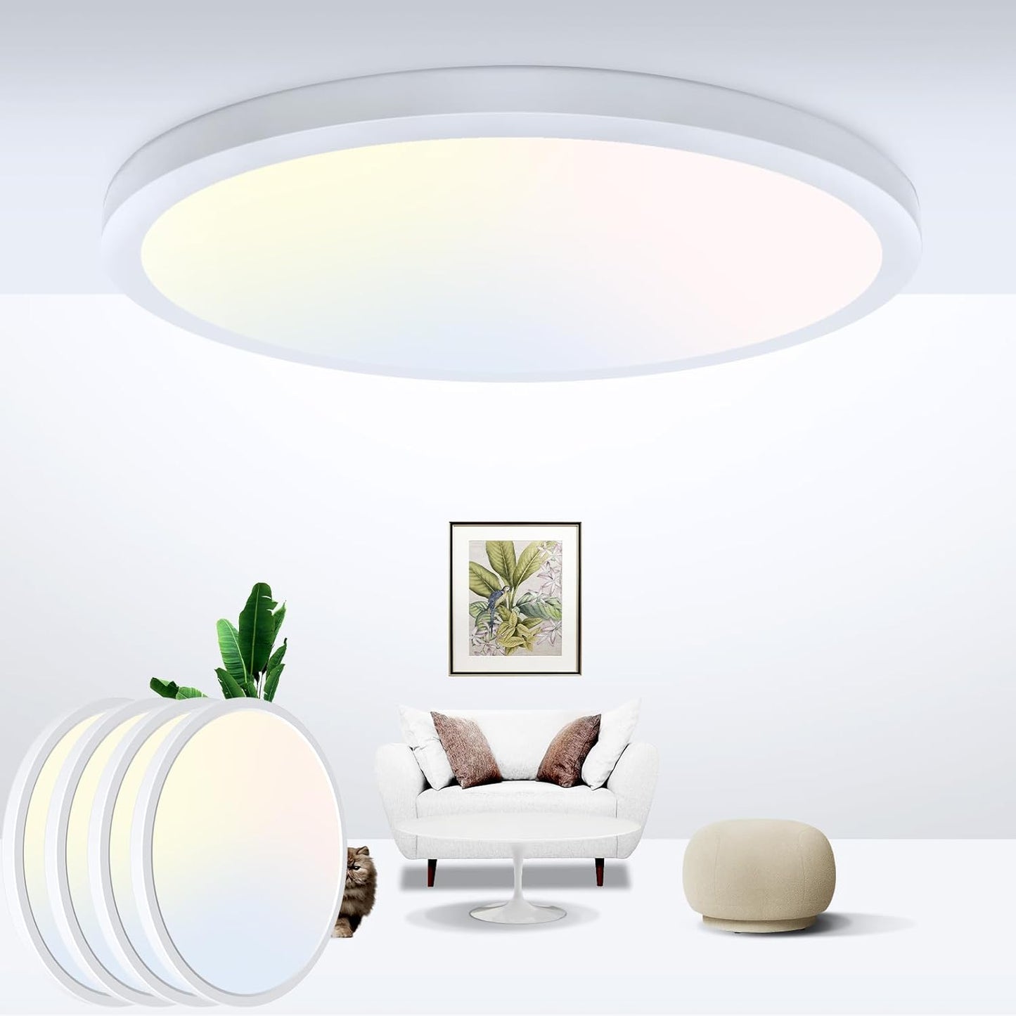 12-Inch LED Flush Mount Ceiling Light Fixture, 28W 3200Lm Adjustable Color Temperature (3000K/4500K/6000K) for Bedroom, Kitchen, and Dining Room (White)