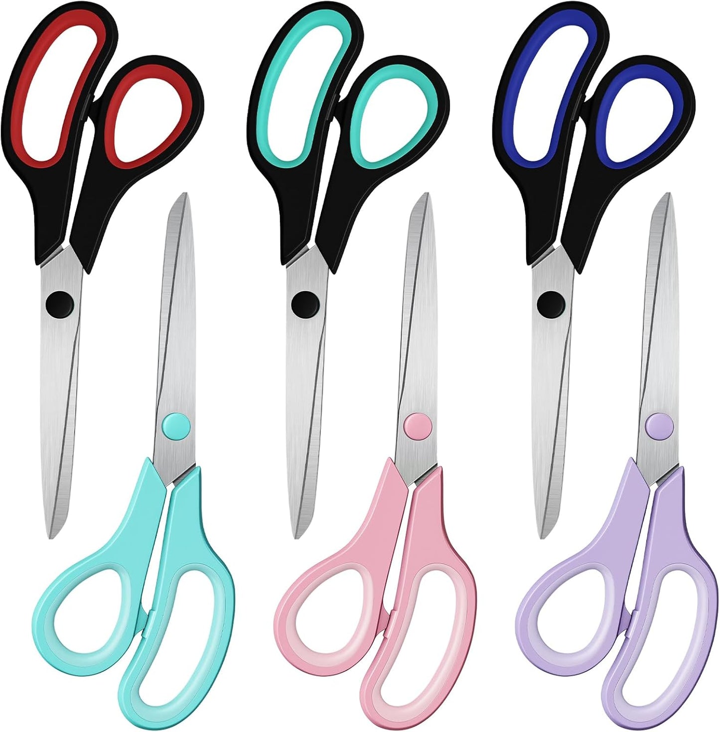 6-Pack of 8'' Stainless Steel Scissors with Sharp Blades and Comfortable Grips - Versatile All-Purpose Scissors for Office, Home Crafts, and Educational Use