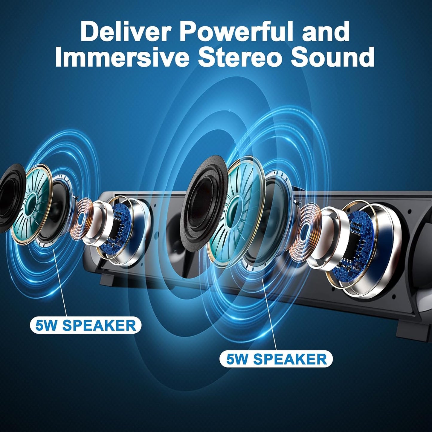 Wired USB Computer Speakers with RGB Lighting - External Sound Bar for Desktop and Laptop with 3.5mm AUX Connection, Plug and Play