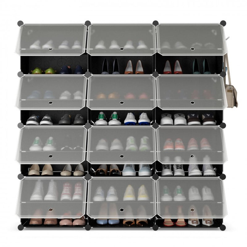 12-Cube Portable Shoe Organizer with Hooks for 48 Pairs