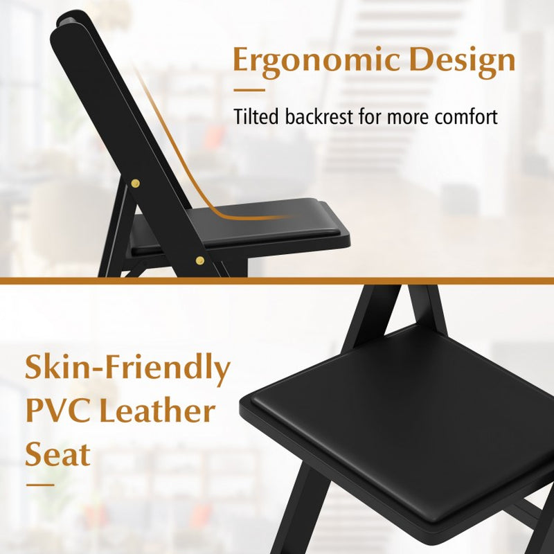 Set of 4 Foldable Dining Chairs with Rubberwood Legs and Cushioned Seats