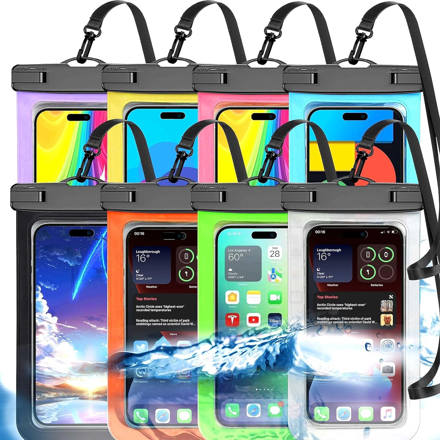 4-Pack Multicolor Universal Waterproof Phone Pouch - Large IP68 Waterproof Case , Compatible with Devices Up to 7.5"