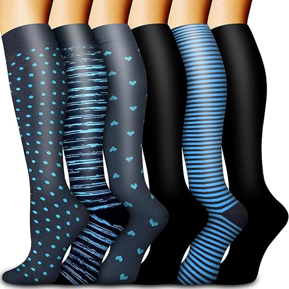 6 Pairs of Compression Socks for Men and Women - Optimal Support for Athletes and Travel Nurses (20-30 mmHg)