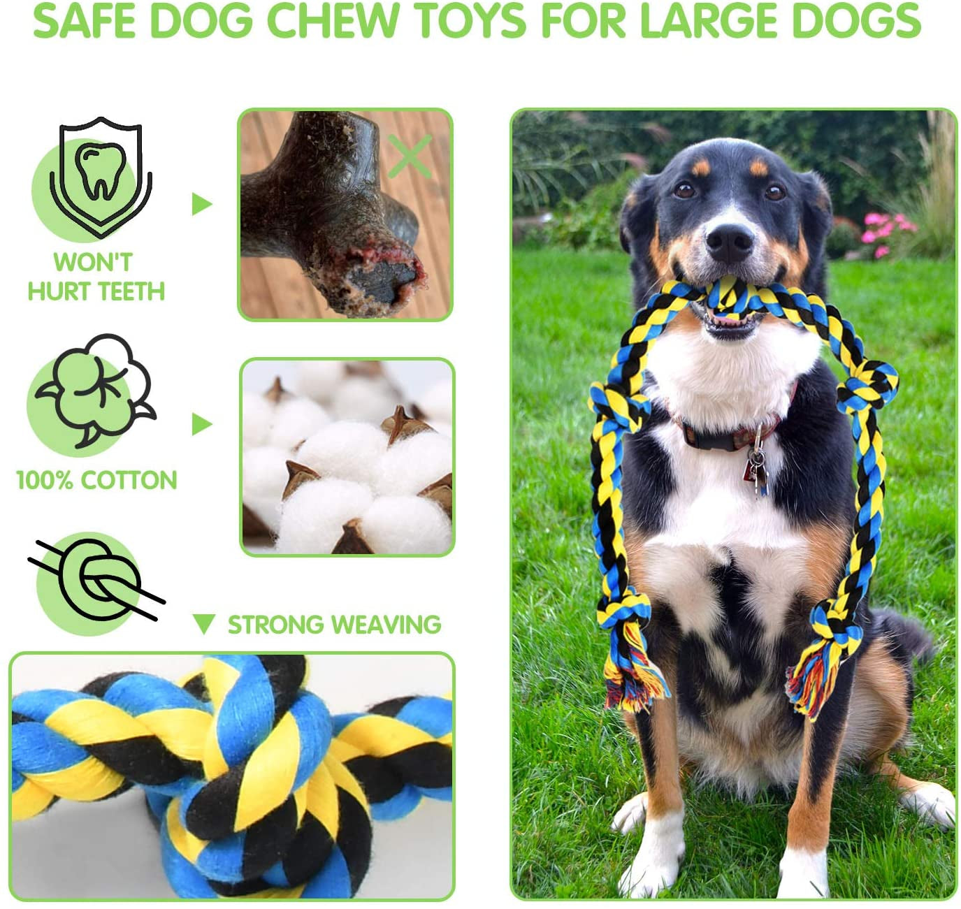 Heavy-Duty Dental Rope Toy Set - Indestructible Cotton Tug Toys, Large, Medium Dogs, 9-Piece Kit with 5 Knots