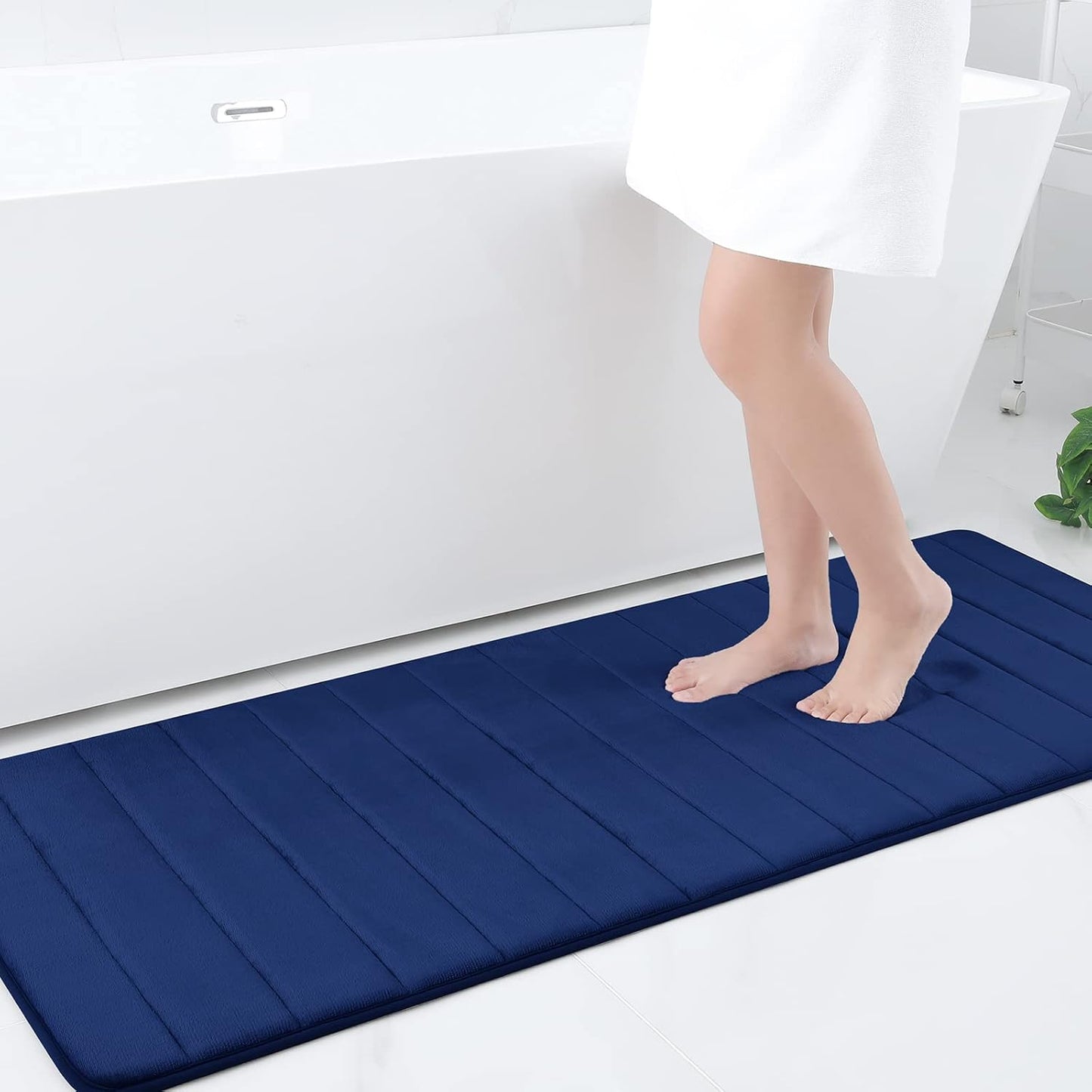 Memory Foam Non-Slip Bath Mat with Absorbent Rubber Backing for Kitchen and Bathroom Floors, 16" x 24", Black