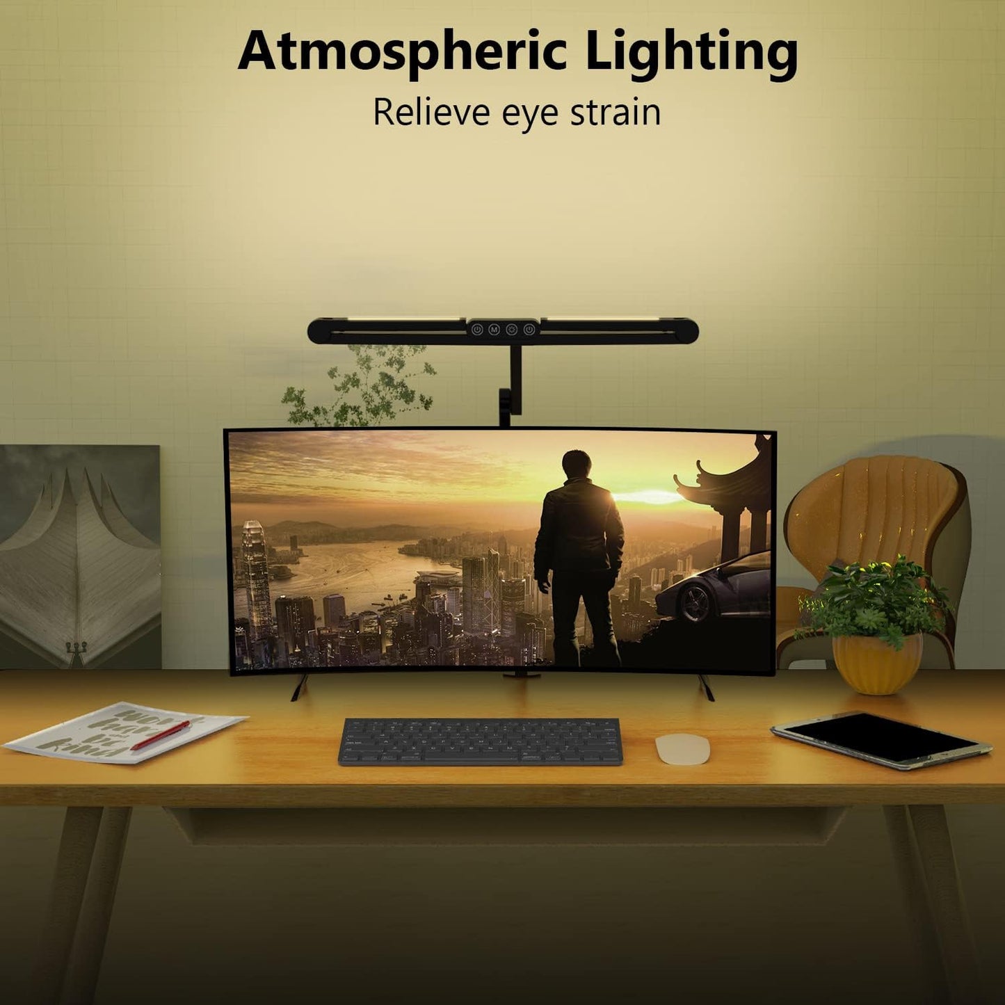 LED Desk Lamp with Clamp - Architect-Style Lighting for Home Office, 24W Ultra Bright with Auto Dimming and Stepless Brightness Control