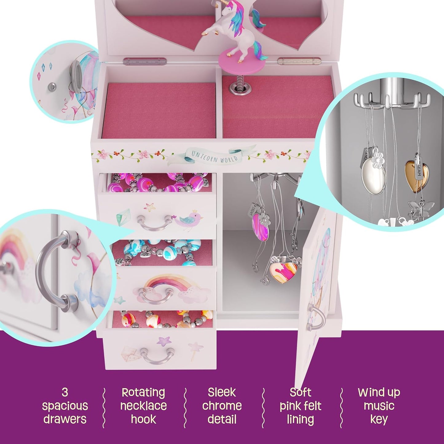 Unicorn Musical Jewelry Box - Perfect Gift for Girls Aged 3+