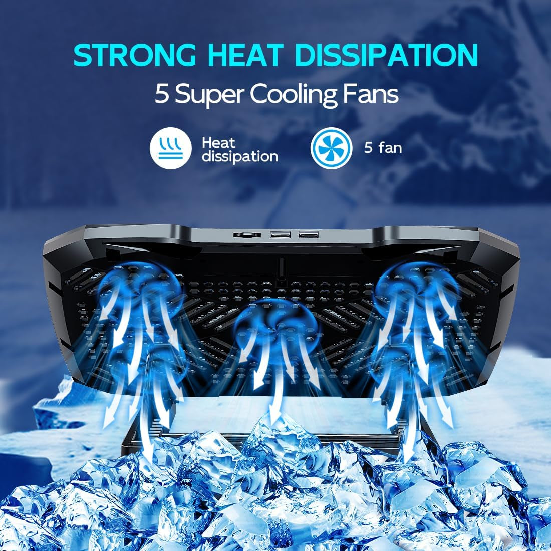 Laptop Cooling Pad with Adjustable Stand and 5 Quiet Fans for 12-15.6 Inch Notebooks (Black)