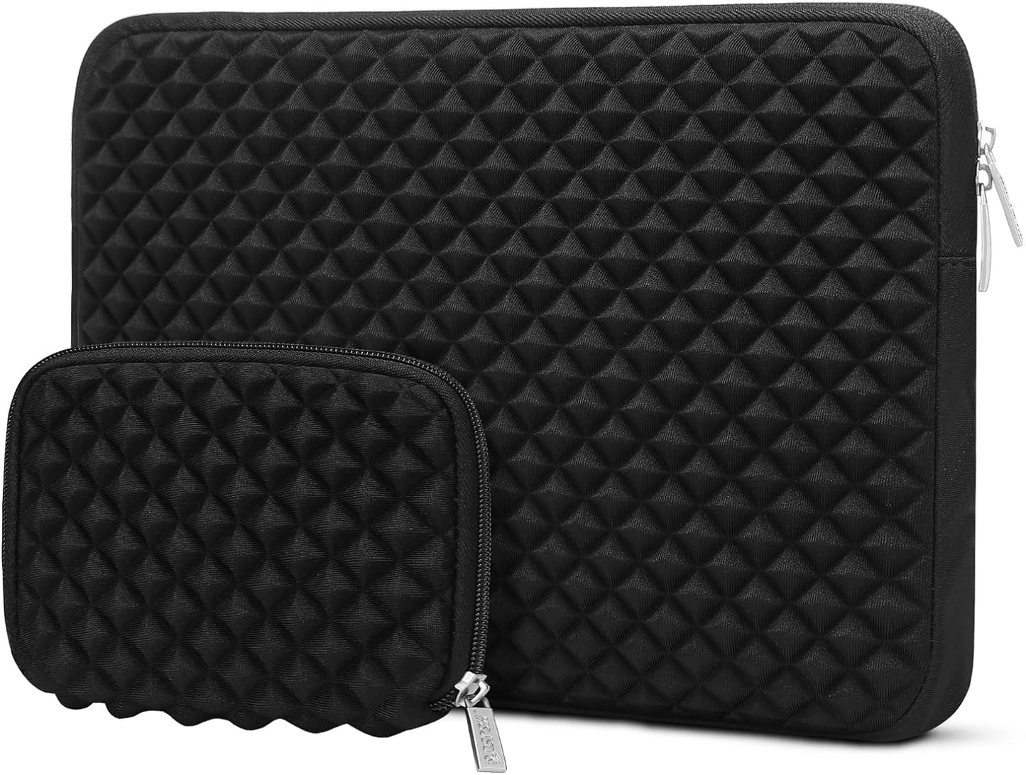 Laptop Sleeve for 15-15.6 Inch Notebooks, Diamond Foam Neoprene Case - Additional Small Pouch, Black